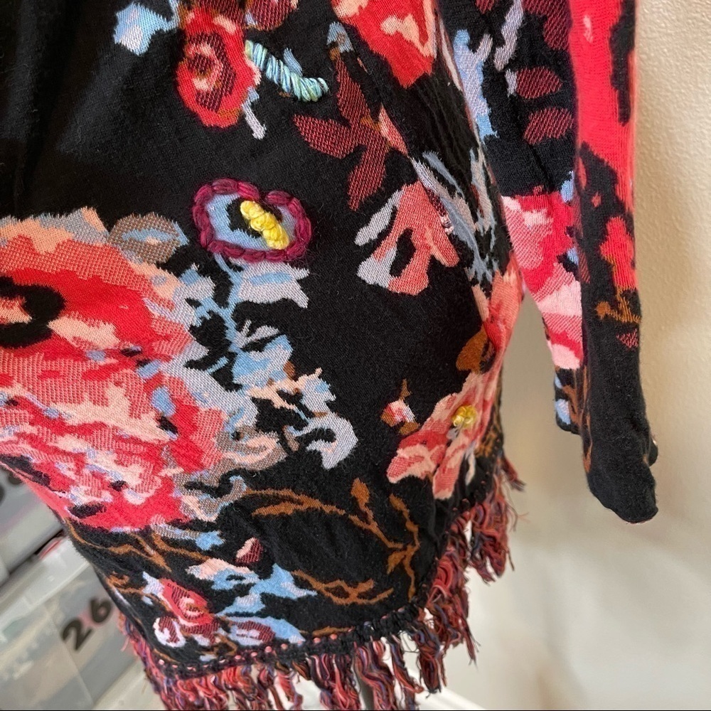 I.N.C Floral Embroidered Fringe Open Front Cardigan Petite Small - Picture 3 of 8